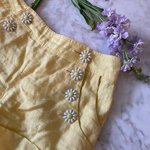 Betsey Johnson Daisy Button Yellow Linen Shorts